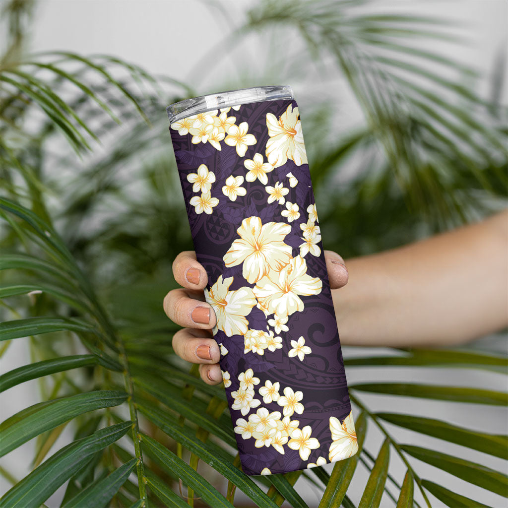 Hawaii Hibiscus Plumeria Purple Skinny Tumbler Polynesian Pattern