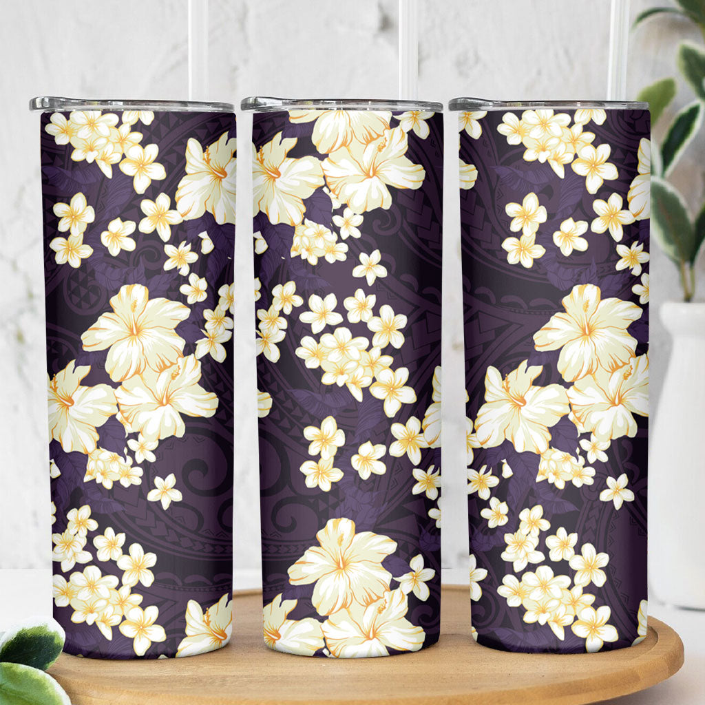 Hawaii Hibiscus Plumeria Purple Skinny Tumbler Polynesian Pattern