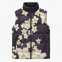 Hawaii Hibiscus Plumeria Purple Sleeveless Puffer Jacket Polynesian Pattern