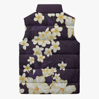 Hawaii Hibiscus Plumeria Purple Sleeveless Puffer Jacket Polynesian Pattern