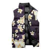 Hawaii Hibiscus Plumeria Purple Sleeveless Puffer Jacket Polynesian Pattern