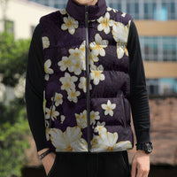 Hawaii Hibiscus Plumeria Purple Sleeveless Puffer Jacket Polynesian Pattern