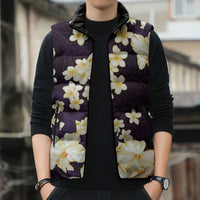 Hawaii Hibiscus Plumeria Purple Sleeveless Puffer Jacket Polynesian Pattern