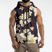 Hawaii Hibiscus Plumeria Purple Sleeveless Zip Hoodie Polynesian Pattern