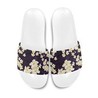 Hawaii Hibiscus Plumeria Purple Slide Sandals Polynesian Pattern