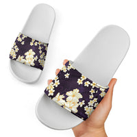 Hawaii Hibiscus Plumeria Purple Slide Sandals Polynesian Pattern