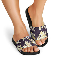 Hawaii Hibiscus Plumeria Purple Slide Sandals Polynesian Pattern