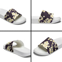 Hawaii Hibiscus Plumeria Purple Slide Sandals Polynesian Pattern