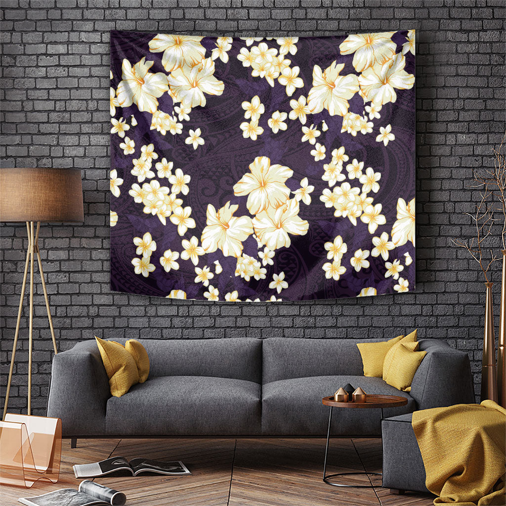 Hawaii Hibiscus Plumeria Purple Tapestry Polynesian Pattern LT01 Purple - Polynesian Pride