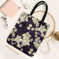 Hawaii Hibiscus Plumeria Purple Tote Bag Polynesian Pattern