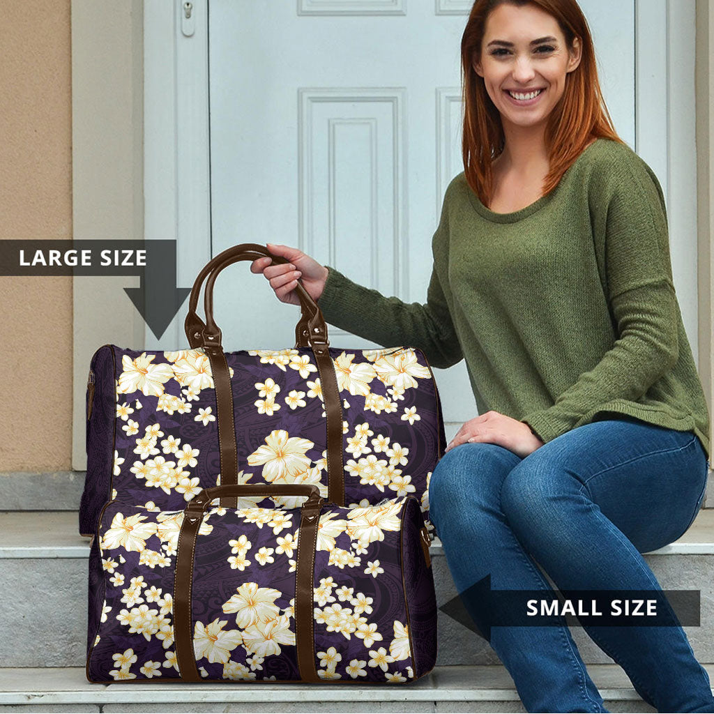 Hawaii Hibiscus Plumeria Purple Travel Bag Polynesian Pattern
