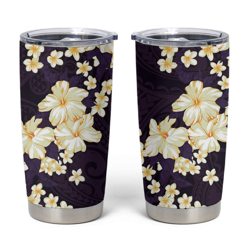 Hawaii Hibiscus Plumeria Purple Tumbler Cup Polynesian Pattern