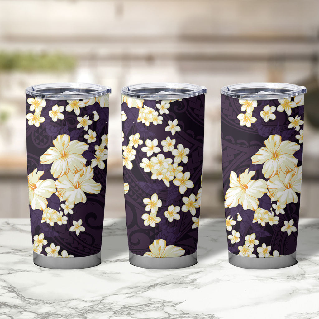 Hawaii Hibiscus Plumeria Purple Tumbler Cup Polynesian Pattern