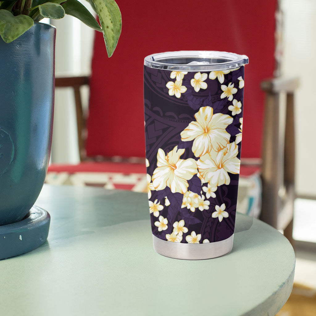 Hawaii Hibiscus Plumeria Purple Tumbler Cup Polynesian Pattern