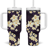 Hawaii Hibiscus Plumeria Purple Tumbler With Handle Polynesian Pattern