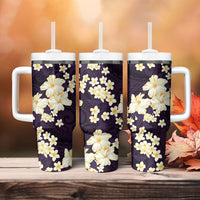 Hawaii Hibiscus Plumeria Purple Tumbler With Handle Polynesian Pattern
