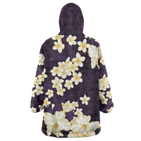 Hawaii Hibiscus Plumeria Purple Wearable Blanket Hoodie Polynesian Pattern