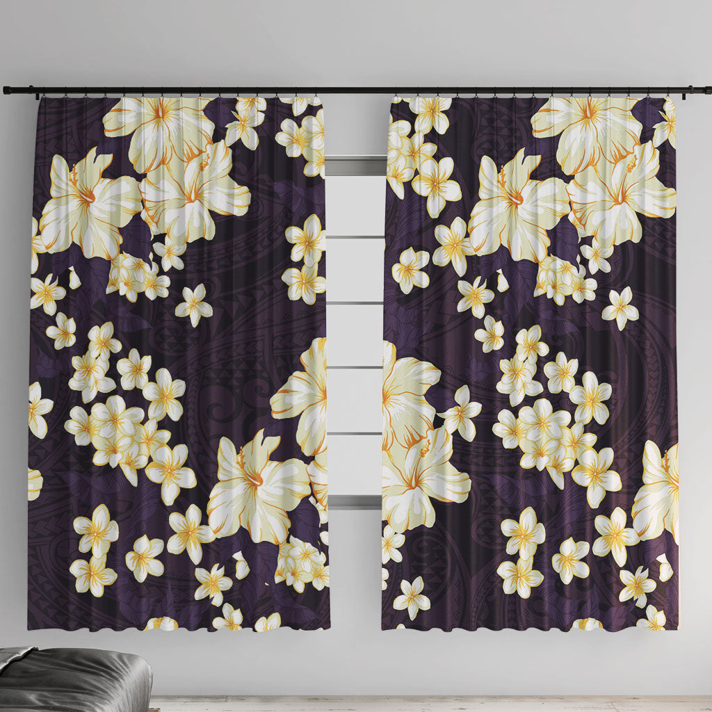 Hawaii Hibiscus Plumeria Purple Window Curtain Polynesian Pattern LT01 With Hooks Purple - Polynesian Pride