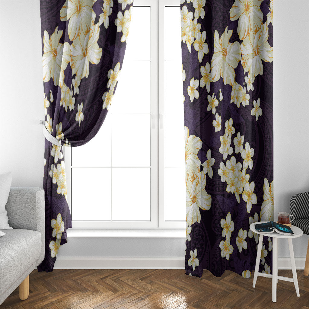 Hawaii Hibiscus Plumeria Purple Window Curtain Polynesian Pattern LT01 - Polynesian Pride