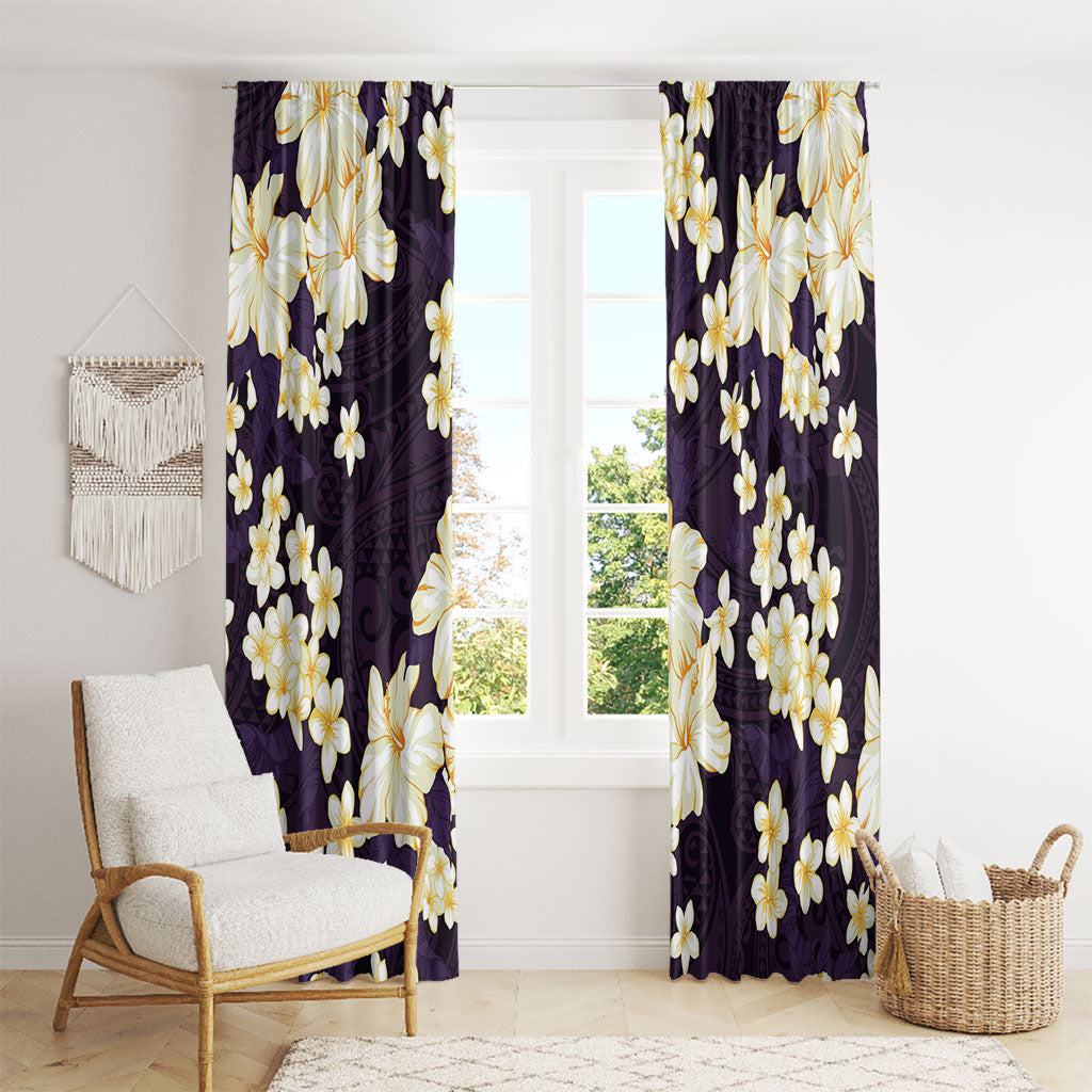 Hawaii Hibiscus Plumeria Purple Window Curtain Polynesian Pattern LT01 - Polynesian Pride