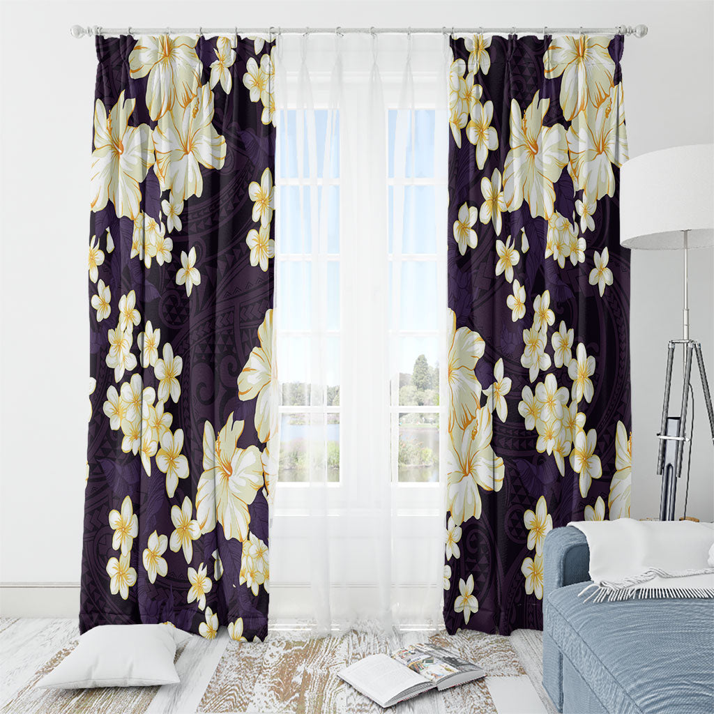 Hawaii Hibiscus Plumeria Purple Window Curtain Polynesian Pattern LT01 - Polynesian Pride