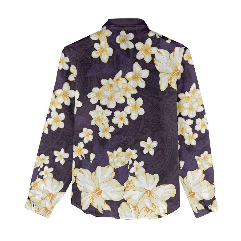 Hawaii Hibiscus Plumeria Purple Women Casual Shirt Polynesian Pattern