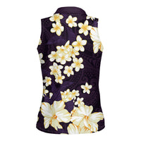 Hawaii Hibiscus Plumeria Purple Women Sleeveless Polo Shirt Polynesian Pattern