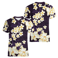 Hawaii Hibiscus Plumeria Purple Women V-Neck T-Shirt Polynesian Pattern