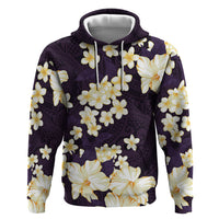 Hawaii Hibiscus Plumeria Purple Zip Hoodie Polynesian Pattern