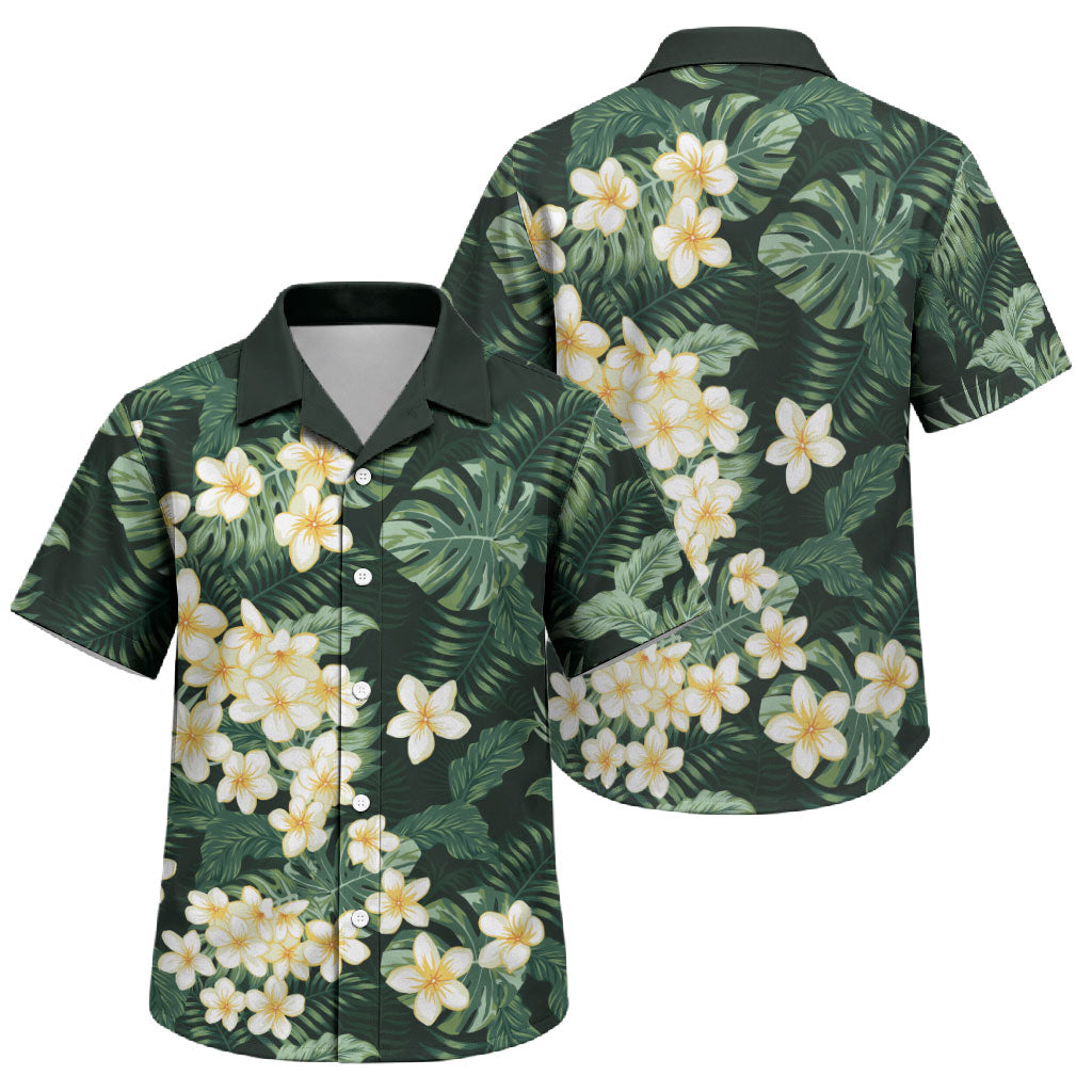 Hawaii Plumeria Tropical Leaves Family Matching Off Shoulder Short Dress and Hawaiian Shirt Monstera Calathea Palm Fronds