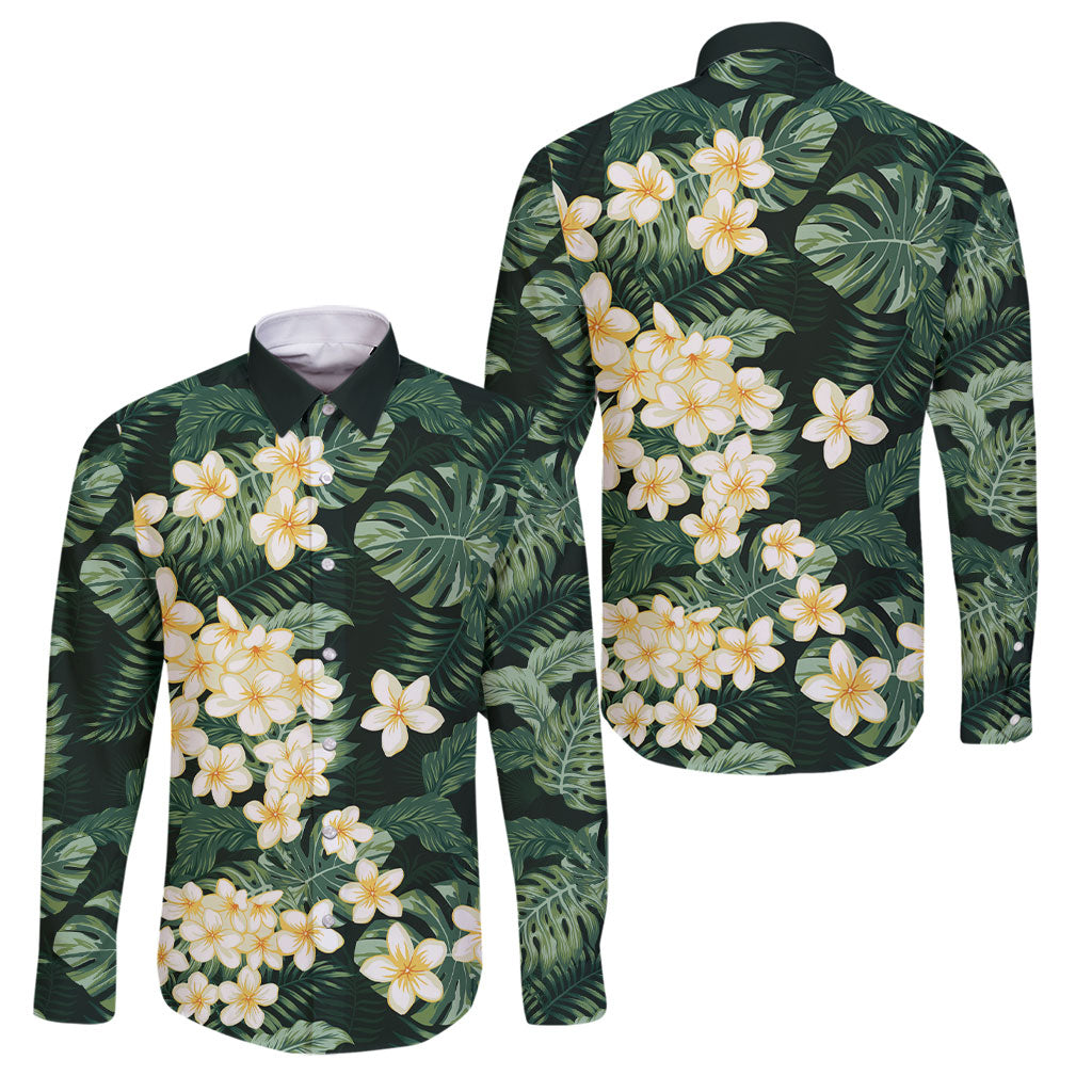 Hawaii Plumeria Tropical Leaves Family Matching Short Sleeve Bodycon Dress and Hawaiian Shirt Monstera Calathea Palm Fronds