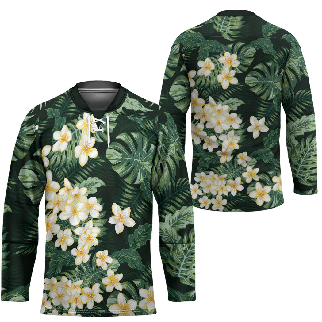 Hawaii Plumeria Tropical Leaves Hockey Jersey Monstera Calathea Palm Fronds