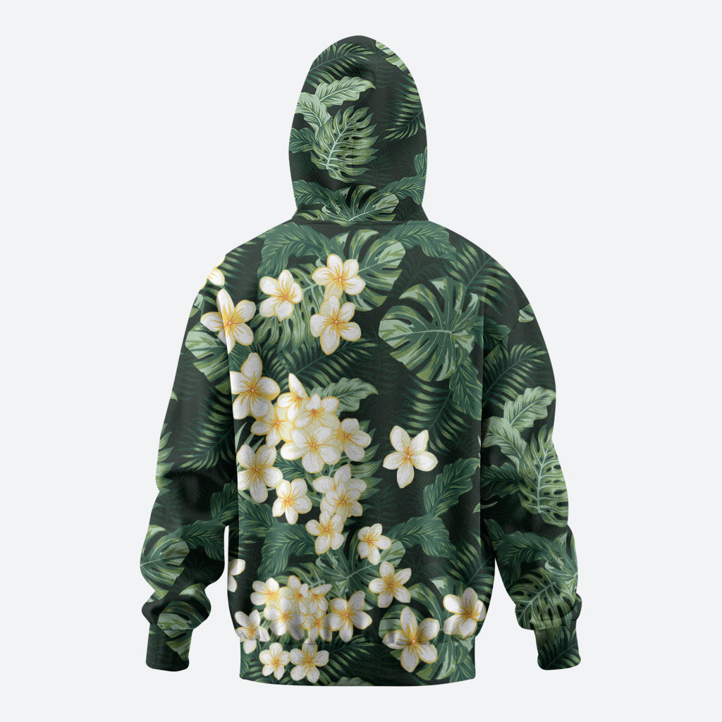 Hawaii Plumeria Tropical Leaves Hoodie Monstera Calathea Palm Fronds