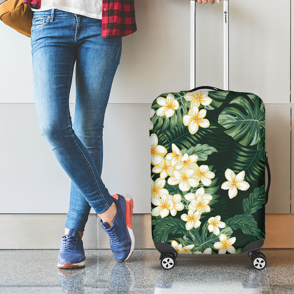 Hawaii Plumeria Tropical Leaves Luggage Cover Monstera Calathea Palm Fronds