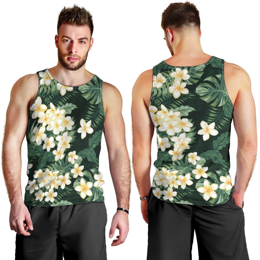 Hawaii Plumeria Tropical Leaves Men Tank Top Monstera Calathea Palm Fronds