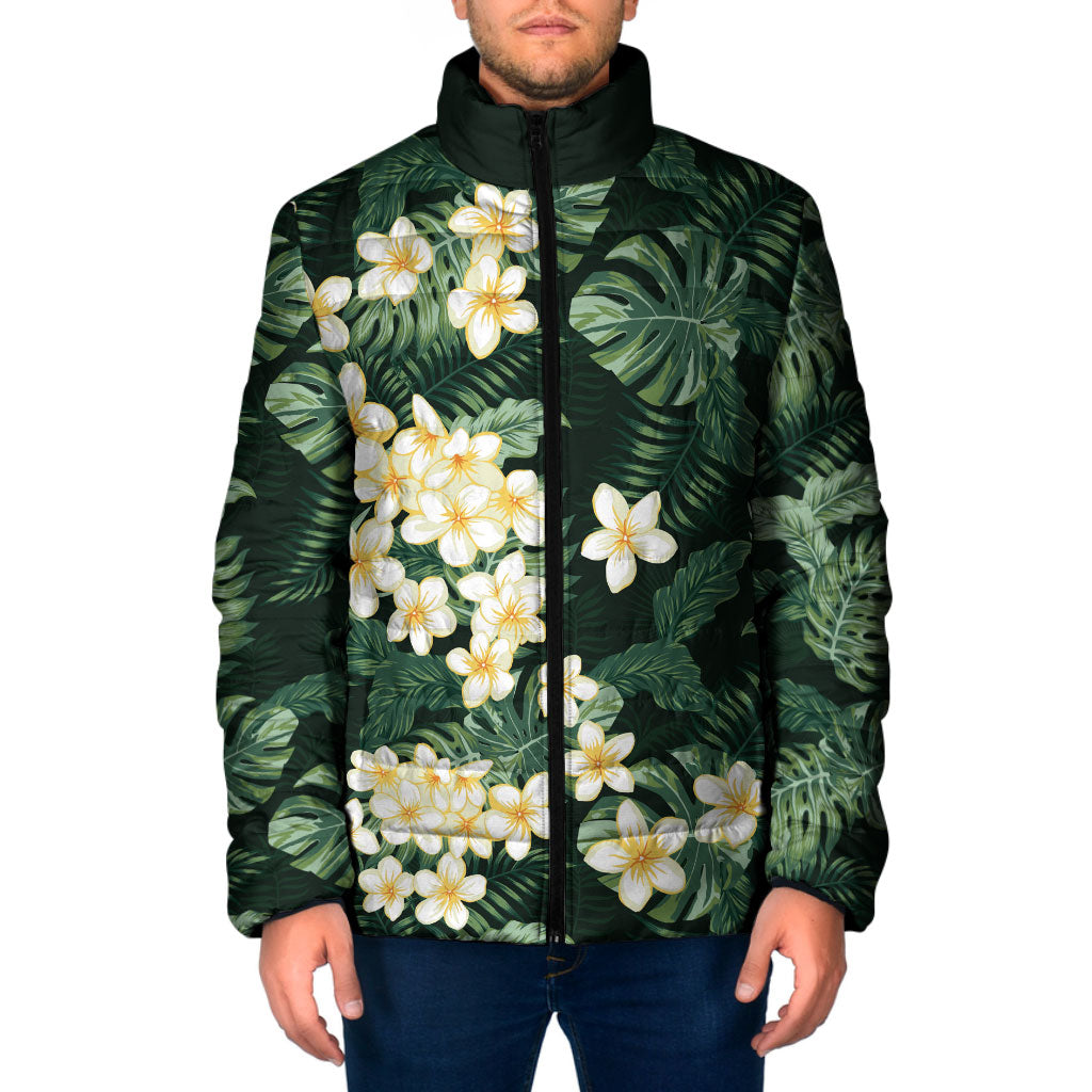 Hawaii Plumeria Tropical Leaves Padded Jacket Monstera Calathea Palm Fronds