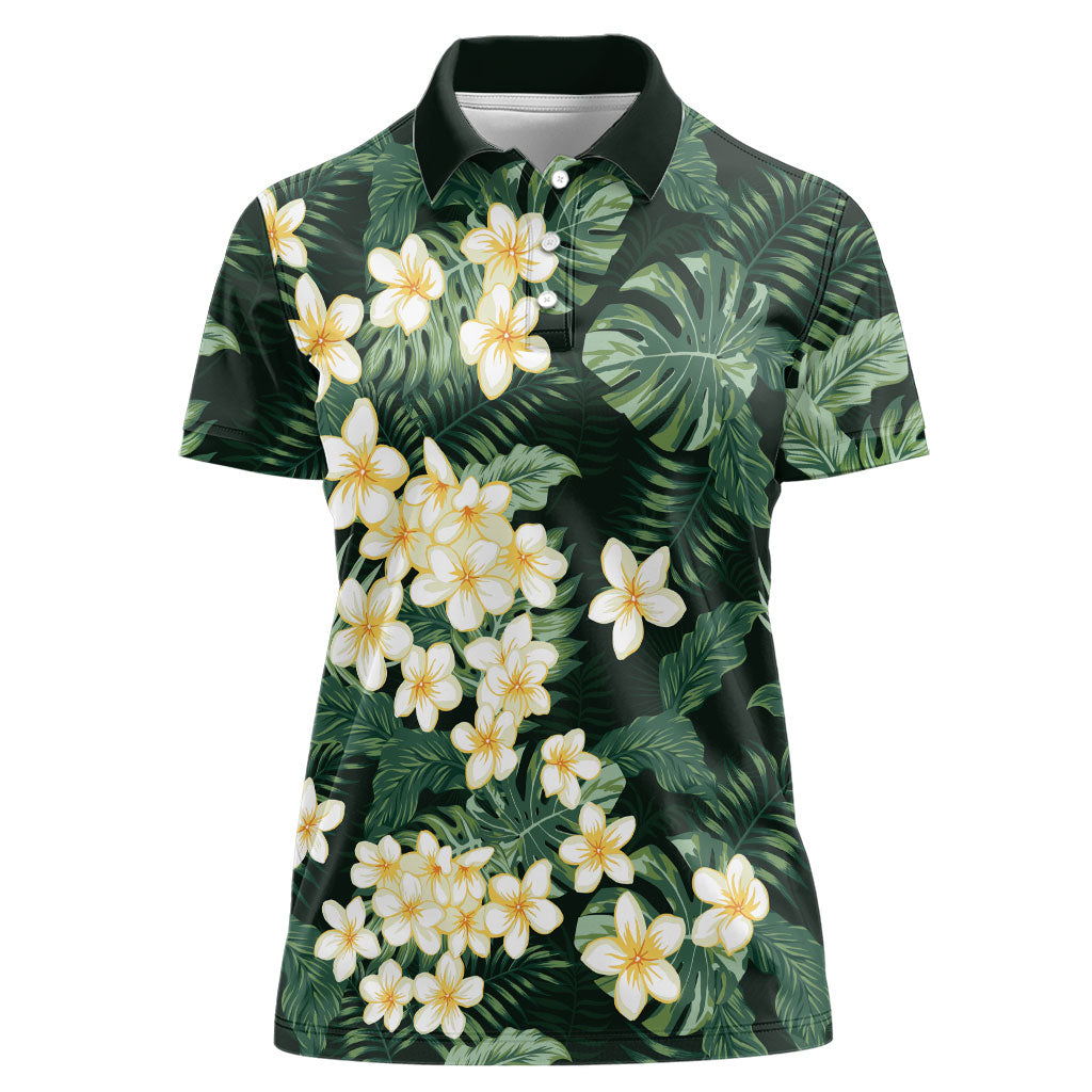 Hawaii Plumeria Tropical Leaves Women Polo Shirt Monstera Calathea Palm Fronds