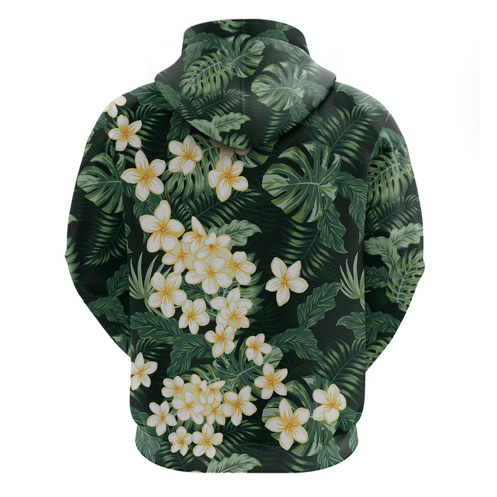 Hawaii Plumeria Tropical Leaves Zip Hoodie Monstera Calathea Palm Fronds