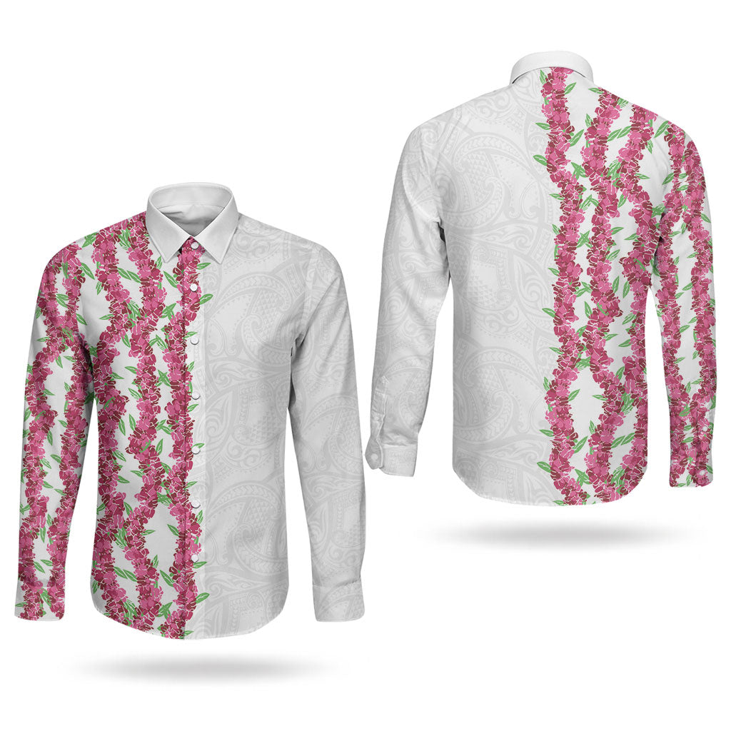 Hawaii Aalii Lei Couples Matching Long Sleeve Bodycon Dress and Long Sleeve Button Shirt Aalii Ku Makani
