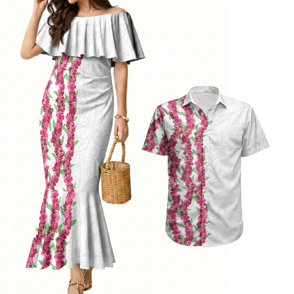 Hawaii Aalii Lei Couples Matching Mermaid Dress and Hawaiian Shirt Aalii Ku Makani