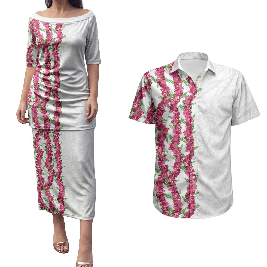 Hawaii Aalii Lei Couples Matching Puletasi and Hawaiian Shirt Aalii Ku Makani LT01 White - Polynesian Pride