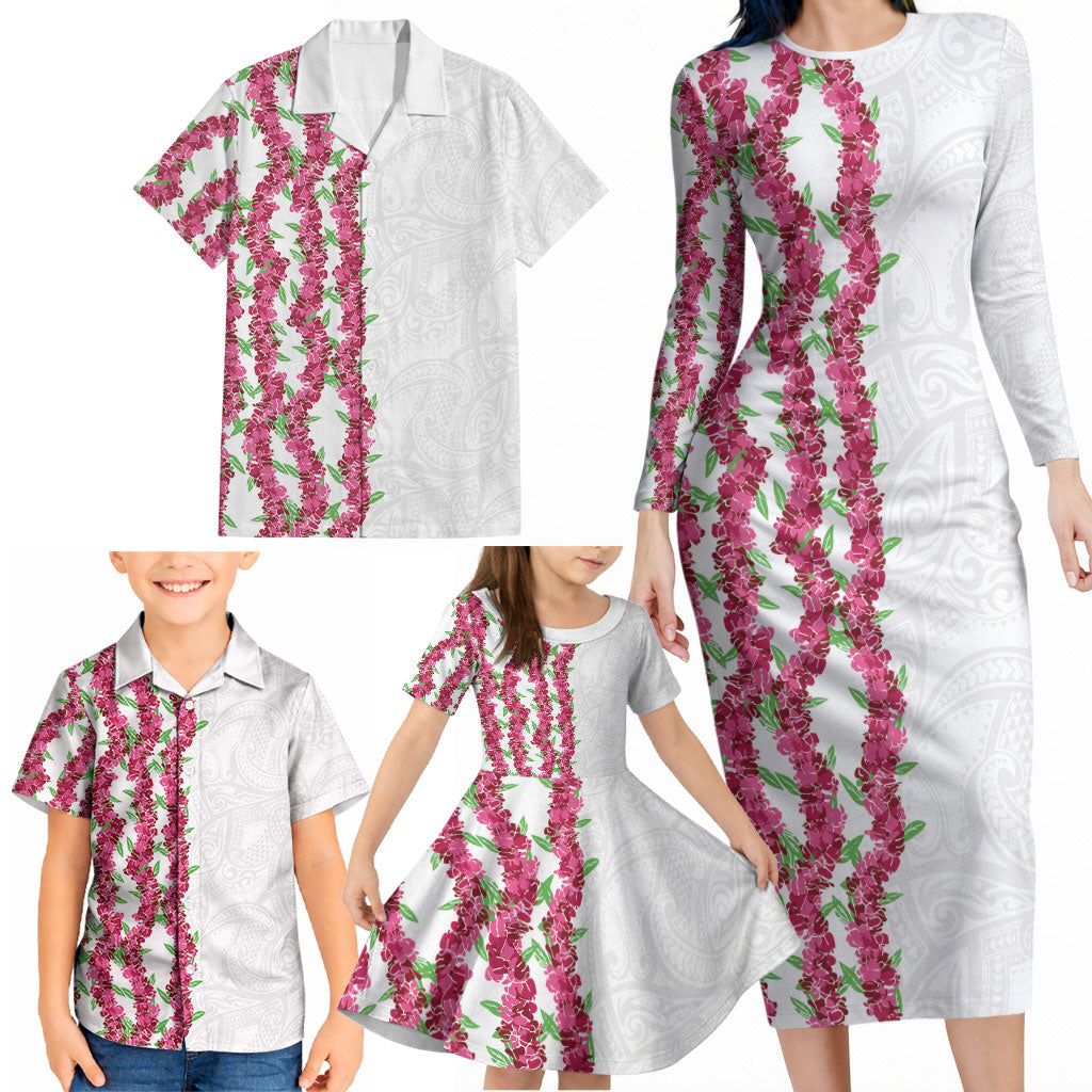 Hawaii Aalii Lei Family Matching Long Sleeve Bodycon Dress and Hawaiian Shirt Aalii Ku Makani LT01 - Polynesian Pride
