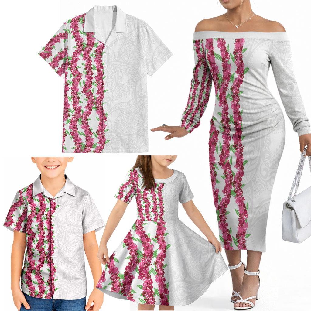 Hawaii Aalii Lei Family Matching Off The Shoulder Long Sleeve Dress and Hawaiian Shirt Aalii Ku Makani LT01 - Polynesian Pride