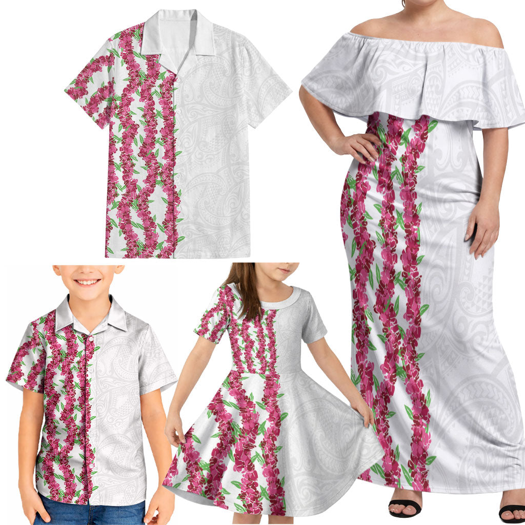 Hawaii Aalii Lei Family Matching Off Shoulder Maxi Dress and Hawaiian Shirt Aalii Ku Makani LT01 - Polynesian Pride