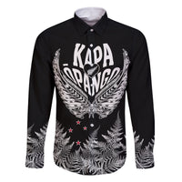 Custom New Zealand Rugby Family Matching Long Sleeve Bodycon Dress and Hawaiian Shirt NZ Opango Forever Silver Fern Heart LT01 Dad's Shirt - Long Sleeve Black - Polynesian Pride