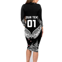Custom New Zealand Rugby Family Matching Long Sleeve Bodycon Dress and Hawaiian Shirt NZ Opango Forever Silver Fern Heart LT01 - Polynesian Pride