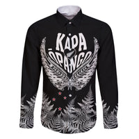 Custom New Zealand Rugby Family Matching Puletasi Dress and Hawaiian Shirt NZ Opango Forever Silver Fern Heart LT01 Dad's Shirt - Long Sleeve Black - Polynesian Pride