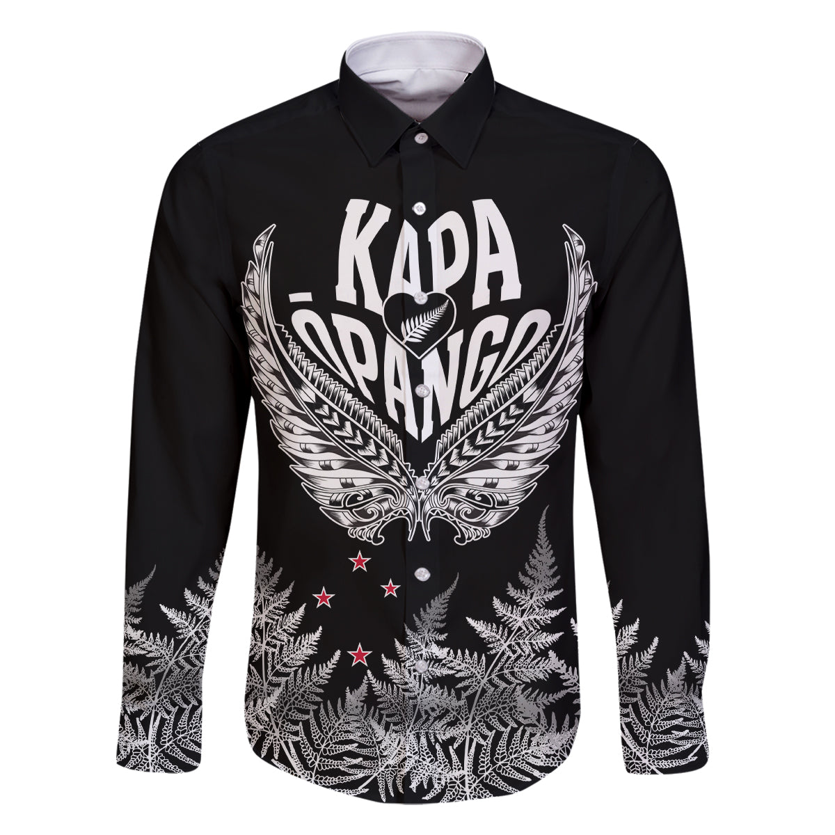 Custom New Zealand Rugby Family Matching Tank Maxi Dress and Hawaiian Shirt NZ Opango Forever Silver Fern Heart LT01 Dad's Shirt - Long Sleeve Black - Polynesian Pride