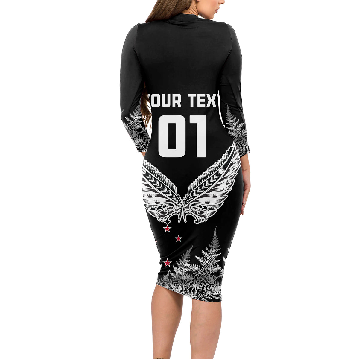 Custom New Zealand Rugby Long Sleeve Bodycon Dress NZ Opango Forever Silver Fern Heart LT01 - Polynesian Pride