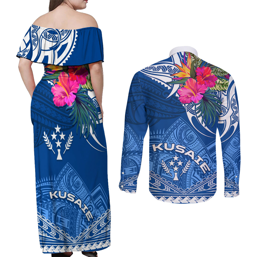 Kosrae Constitution Day Couples Matching Off Shoulder Maxi Dress and Long Sleeve Button Shirt Kusaie Special Style LT01 - Polynesian Pride